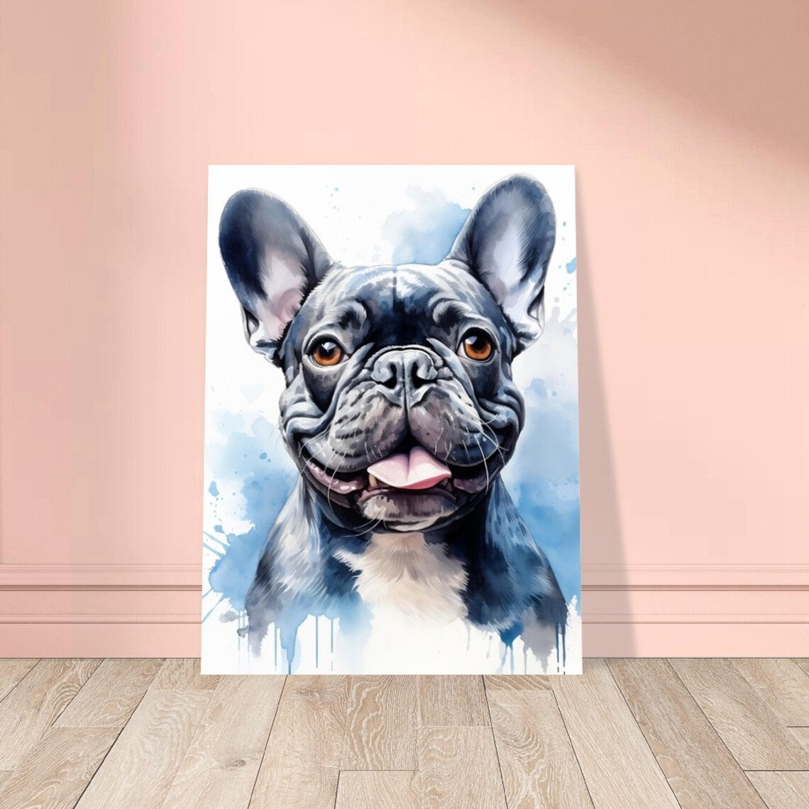 French Bulldog Watercolor Grey Blue Poster Print - Image 2