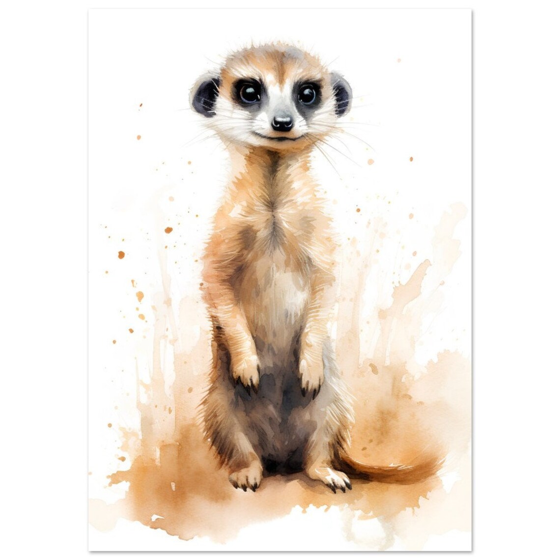 Meerkat Standing Upright Cute Watercolour Wildlife Animal Poster