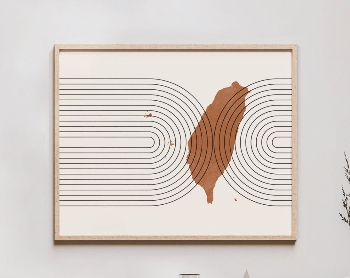 Taiwan Wall Art Mid Century Map Retro Decor Poster Country Of Print