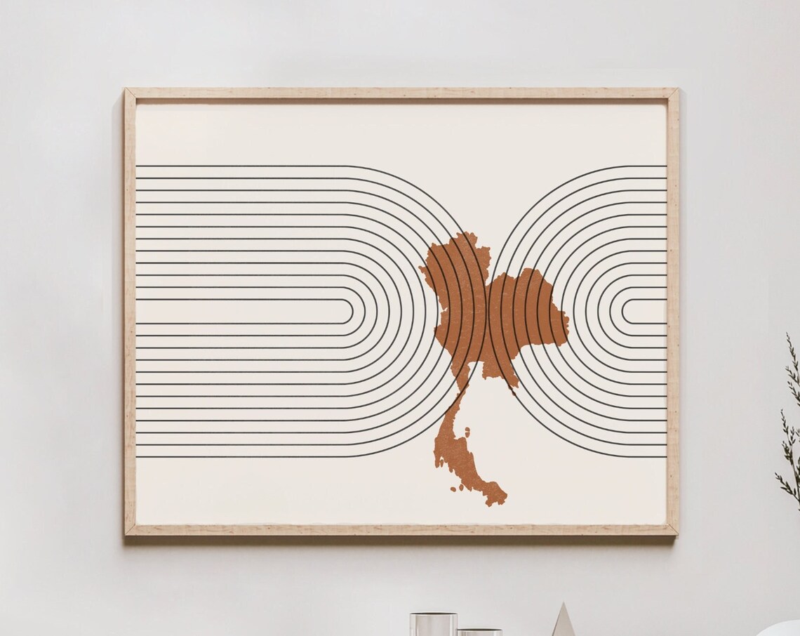 Thailand Mid Century Country Map Retro Silhouette Boho Art Poster