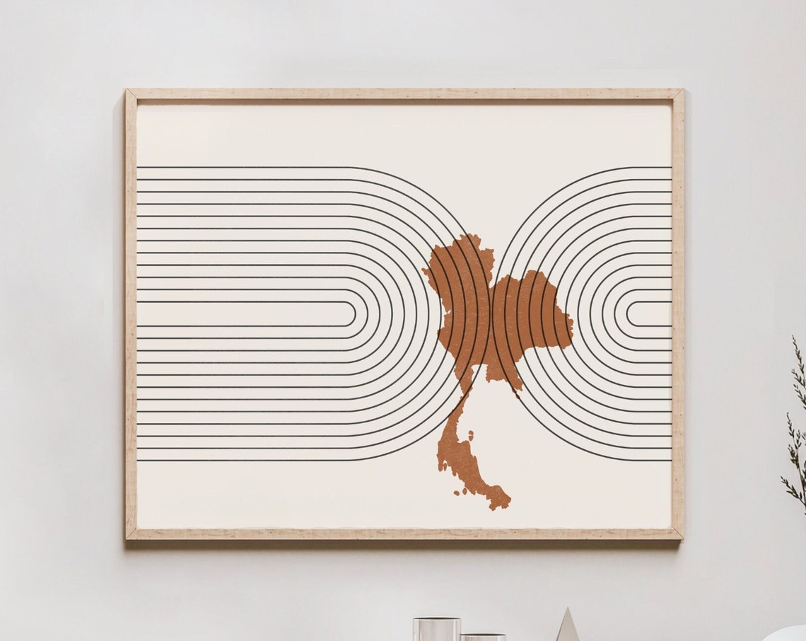 Thailand Wall Art Mid Century Map Retro Decor Poster Country Of Print
