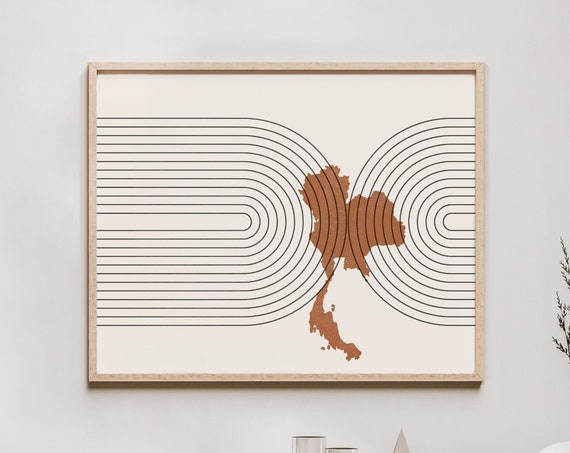 Thailand Wall Art Mid Century Map Retro Decor Poster Country Of Print