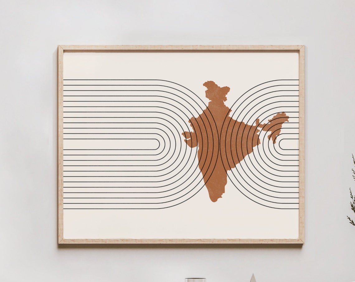 India Wall Art Mid Century Map Retro Decor Poster Country Of Print
