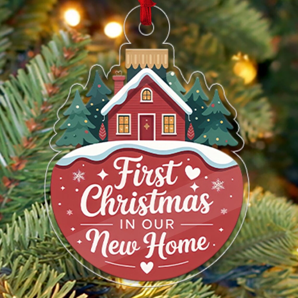 First Christmas In Our New Home Acrylic Ornament Red House Decor Poster