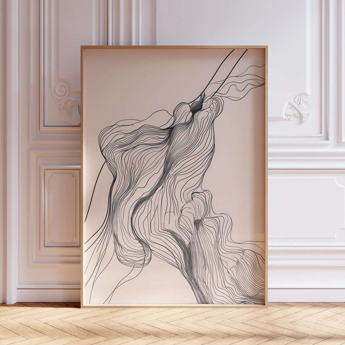 Minimalist Line Art Print Beige Black Abstract Geometric Poster Pdf Jpg