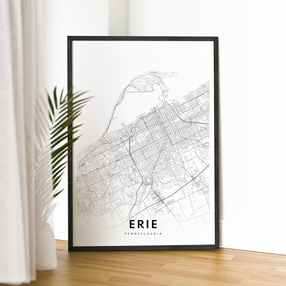 Erie Pennsylvania Minimalist Black and White City Map Poster - Image 2