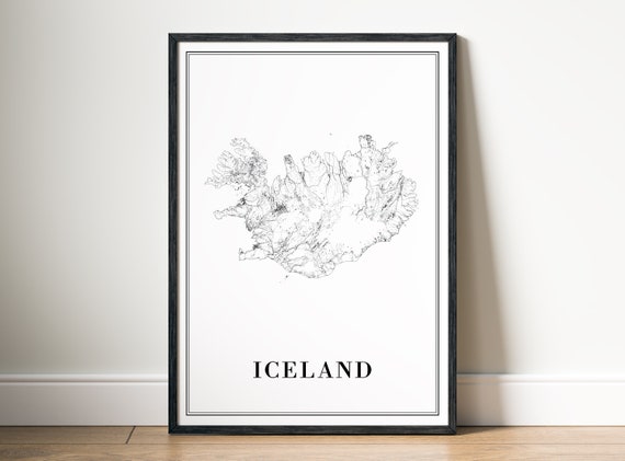 Iceland Map Poster, Minimal Black And White Map