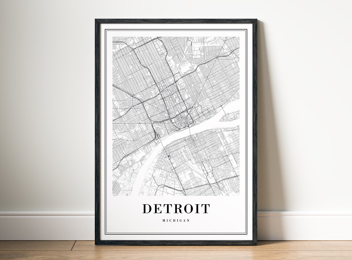 Detroit Michigan Minimalist Black and White Street City Map Poster - Image 5