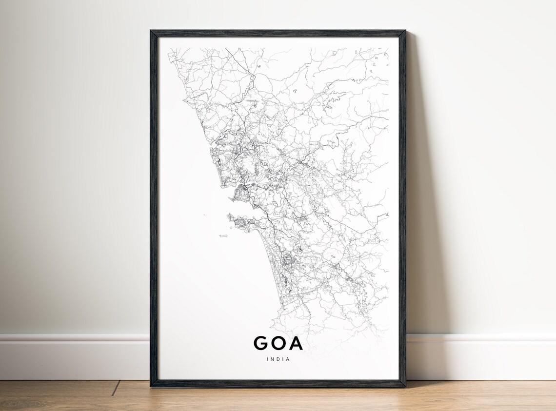 Goa India Minimalist Black And White Street Map Line Art Poster