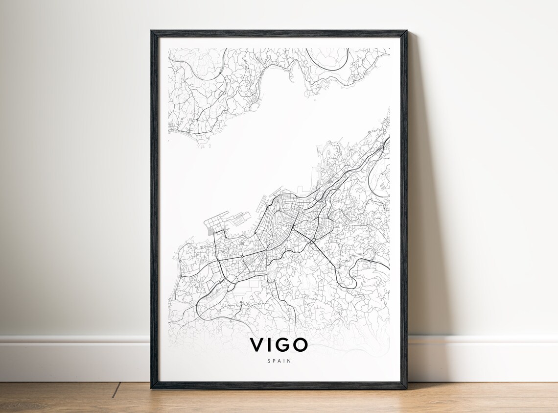 Vigo Map Print Spain Poster Black And White Wall Art Sketch