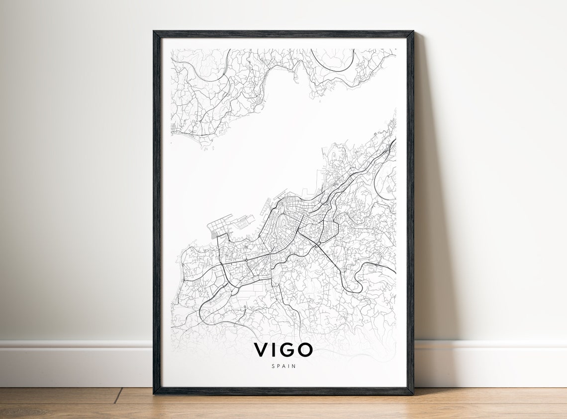 Vigo Spain Minimalist Coastal City Street Line Map Travel Poster