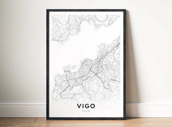 Vigo Map Print Spain Poster Black And White Wall Art Sketch