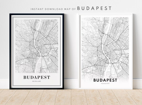 Budapest Map Print, Minimal Black and White Art Print