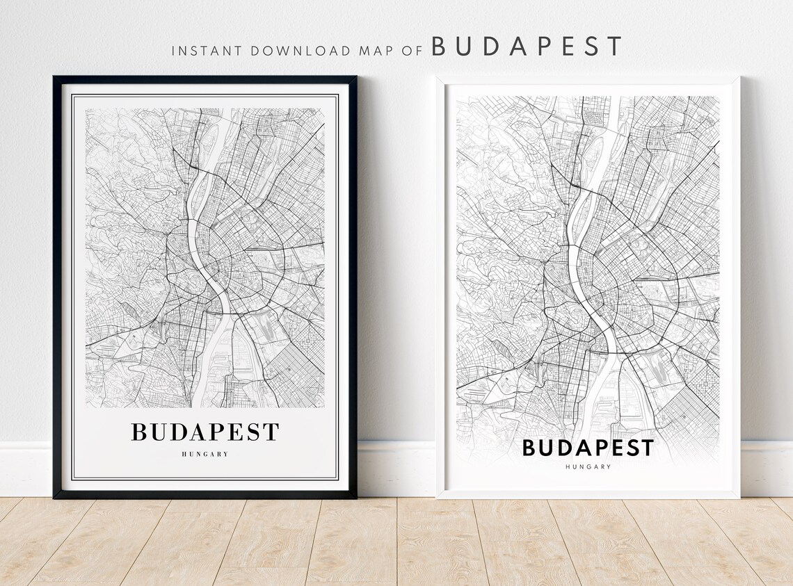Budapest Map Print, Minimal Black and White Art Print