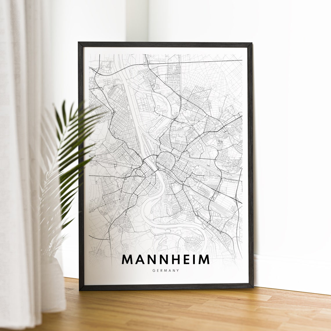 Mannheim Germany Minimalist Black And White Street Map Poster - Image 2