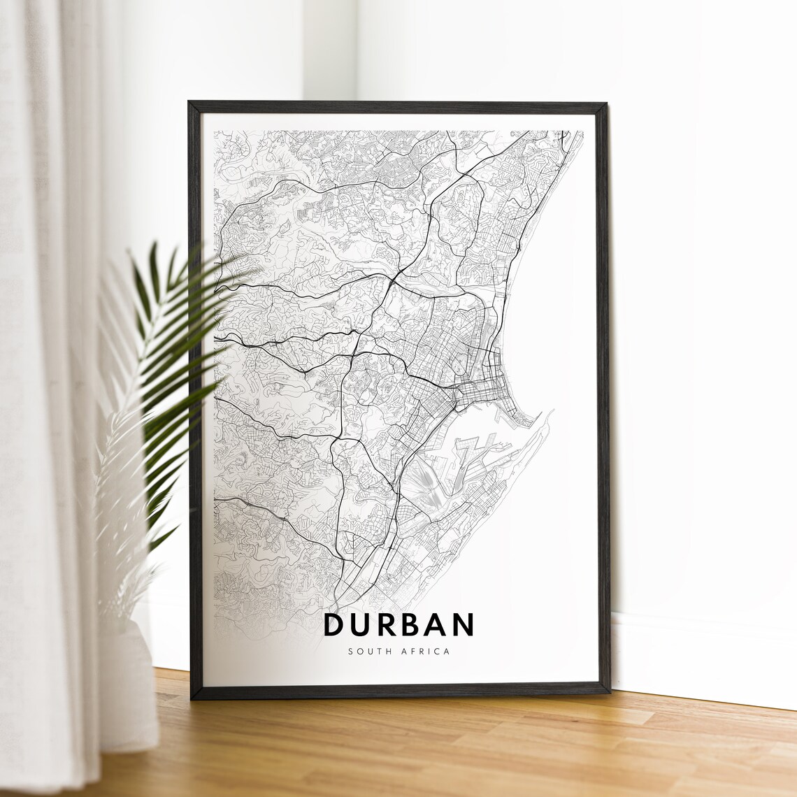 Durban Black and White Map Art Print, South Africa - Image 4