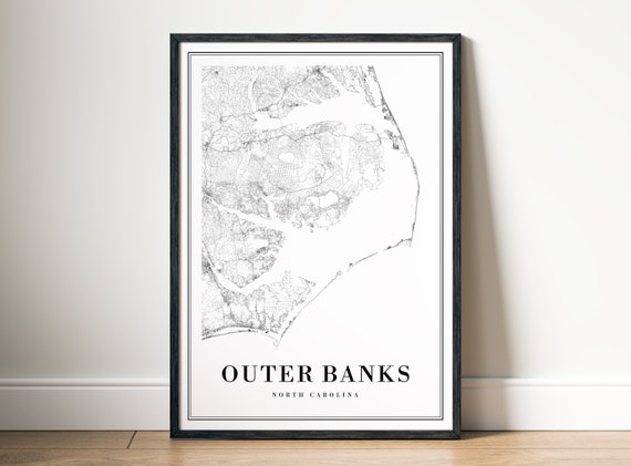 Outer Banks North Carolina Map Art Print, Mono