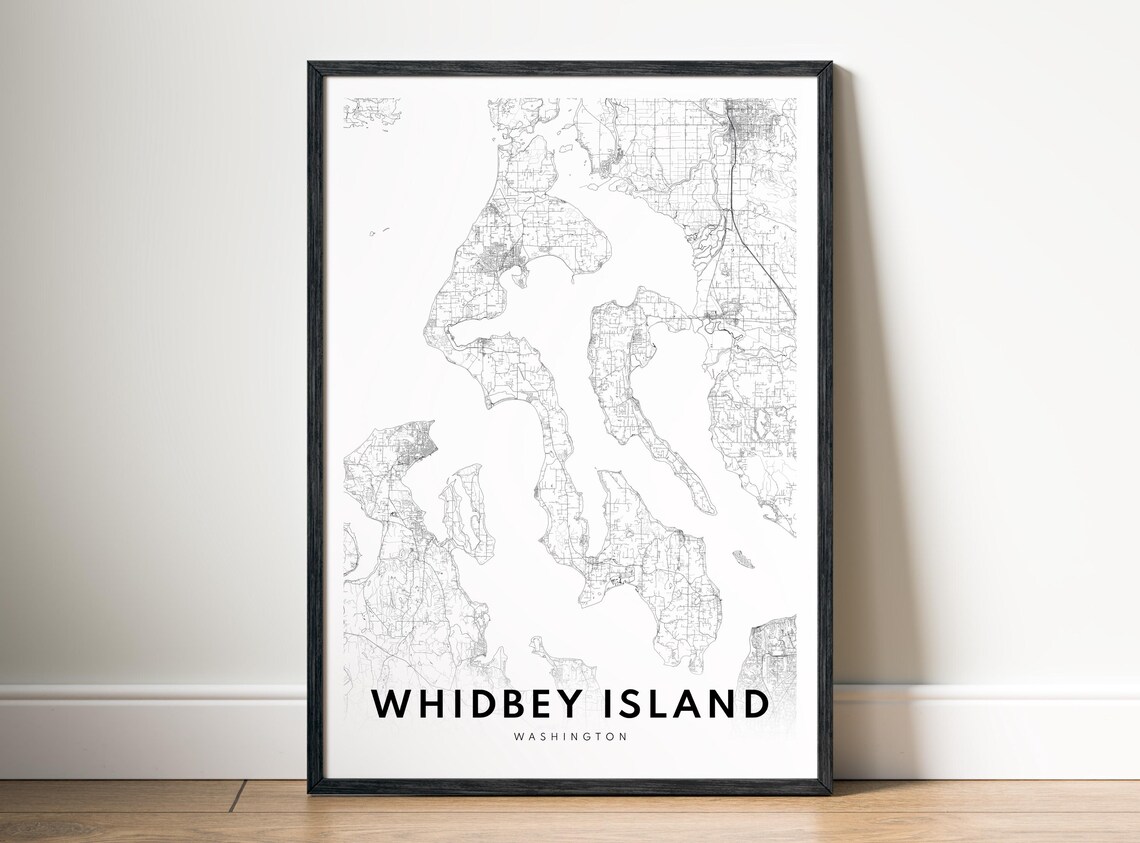 Whidbey Island Washington Puget Sound Minimalist Island Map Poster