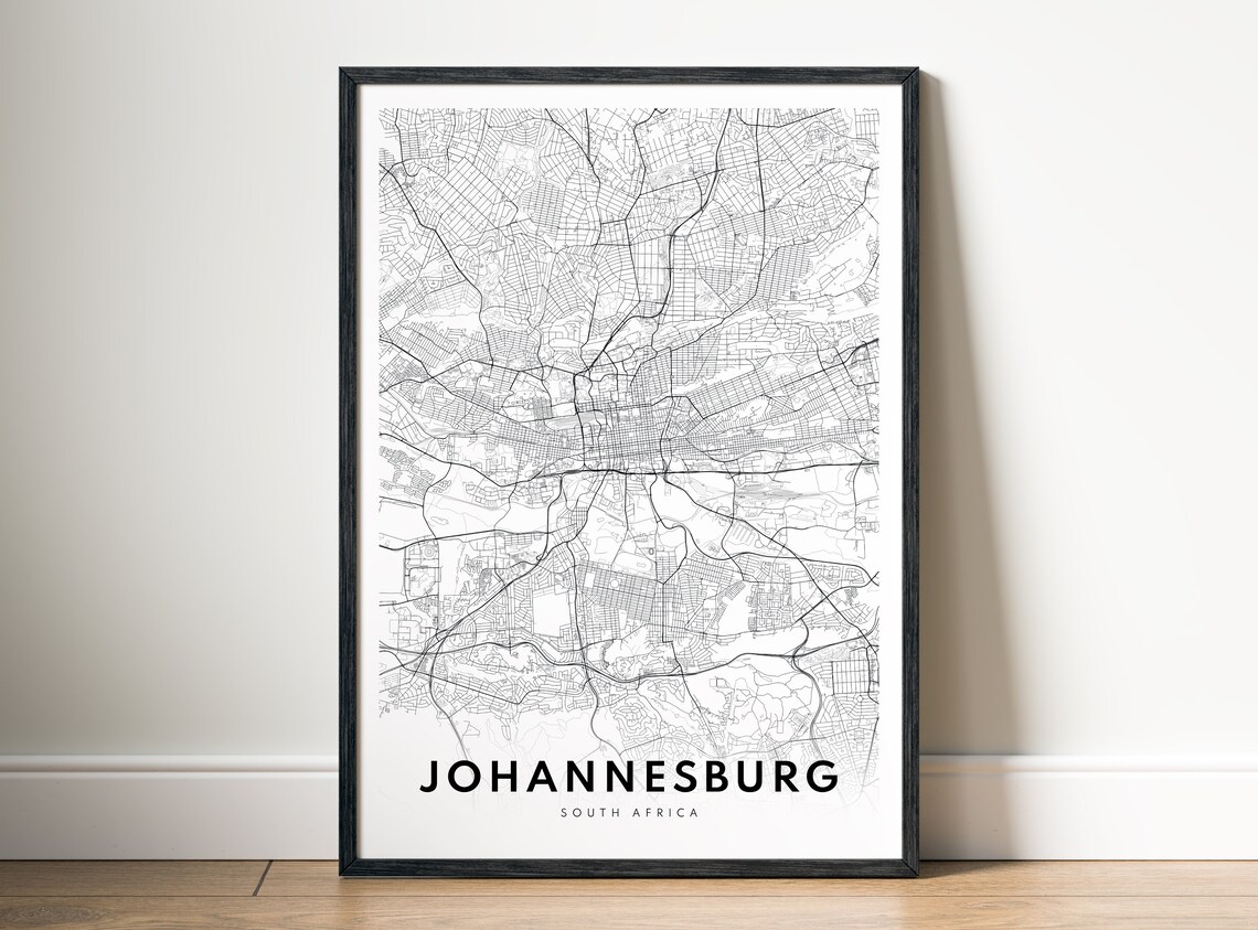 Johannesburg South Africa Black And White City Street Map Poster