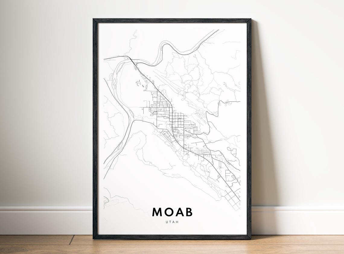 Moab Utah Desert City Street Map Minimalist Black White Poster