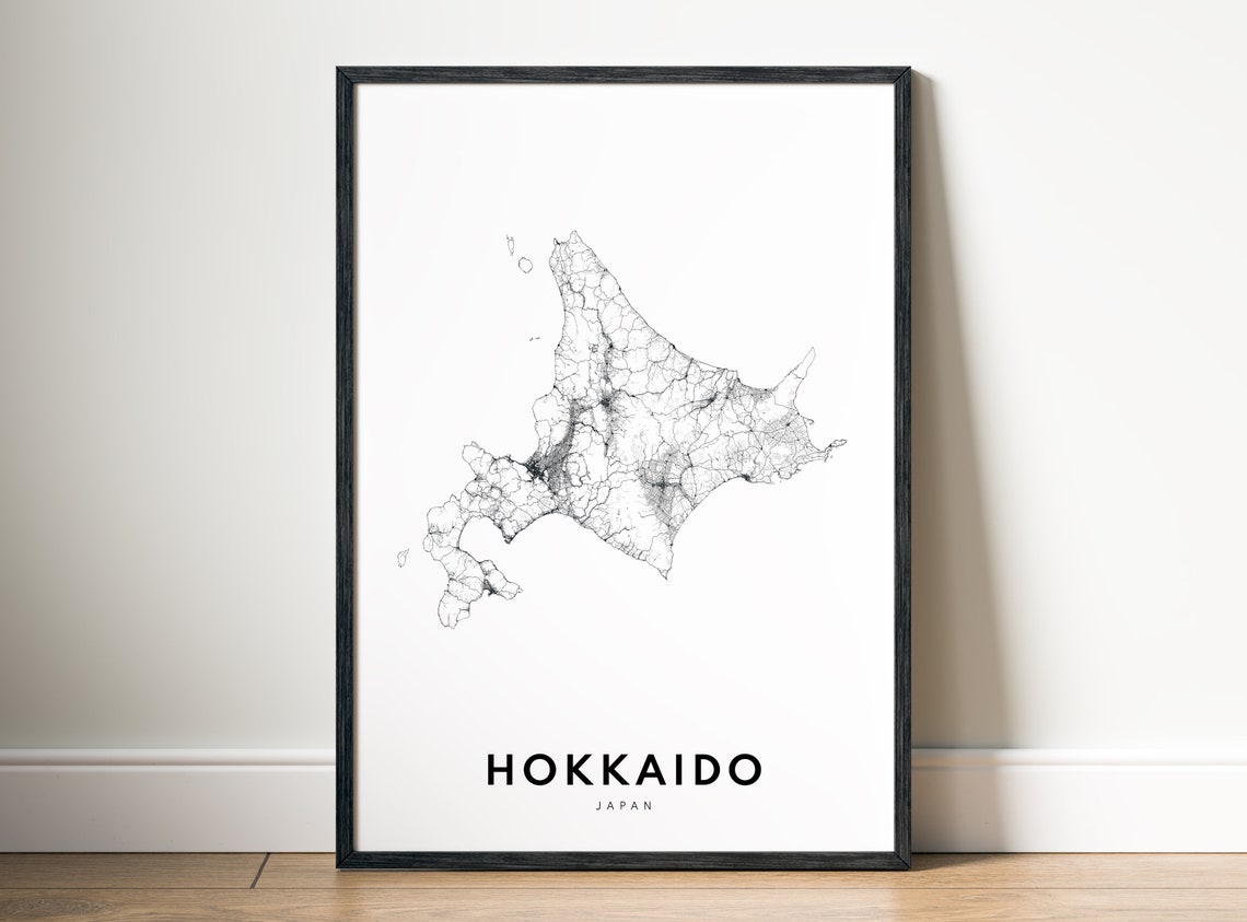 Hokkaido Japan Minimalist Black and White Island Map Art Poster - Image 5