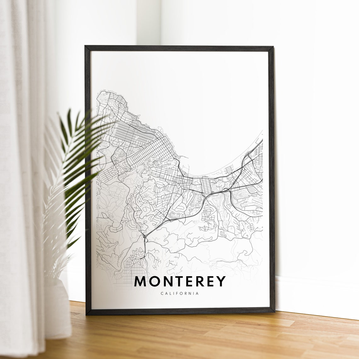 Monterey California Street Map Line Art Black and White Poster - Image 2