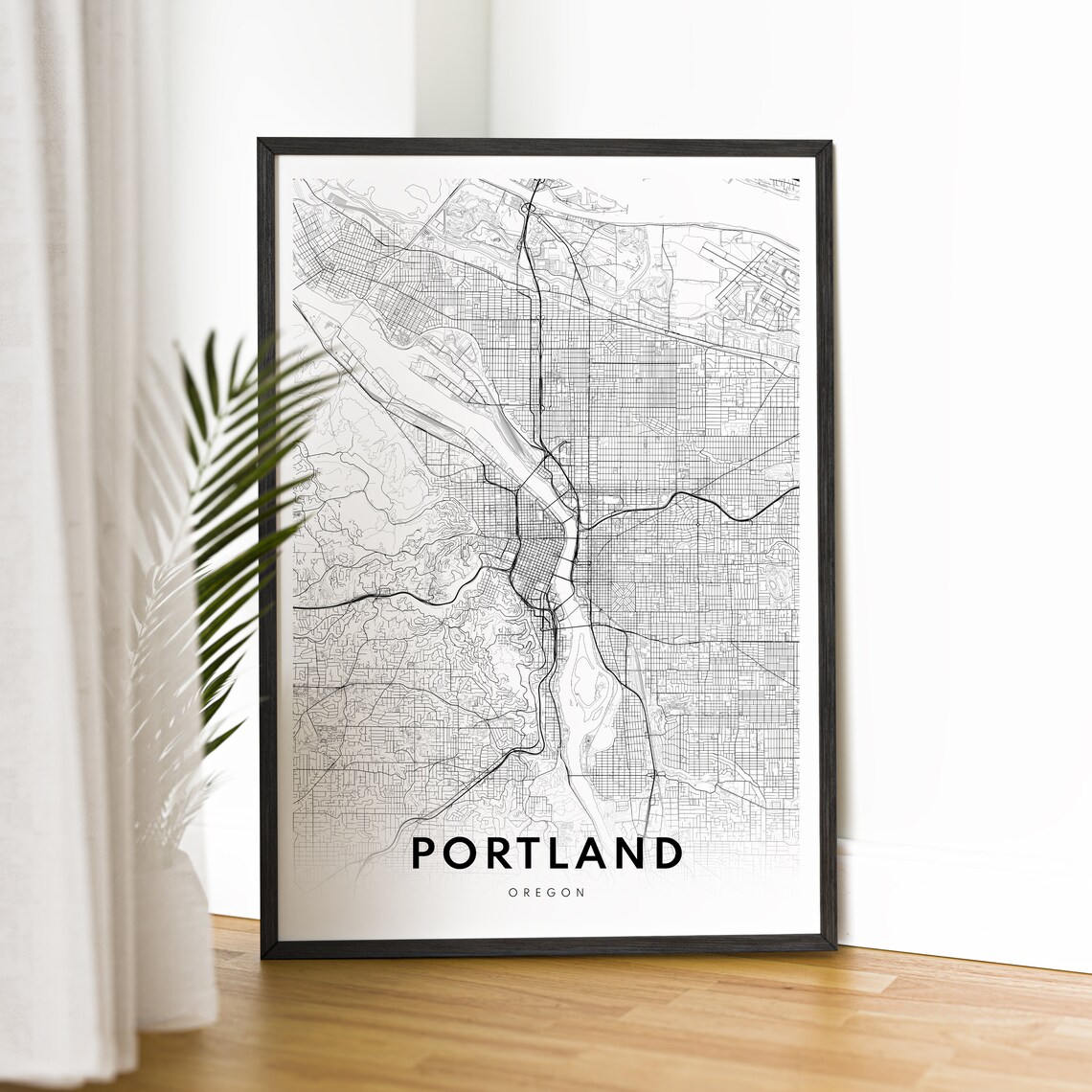 Portland Oregon Minimalist Black and White City Street Map Poster - Image 2