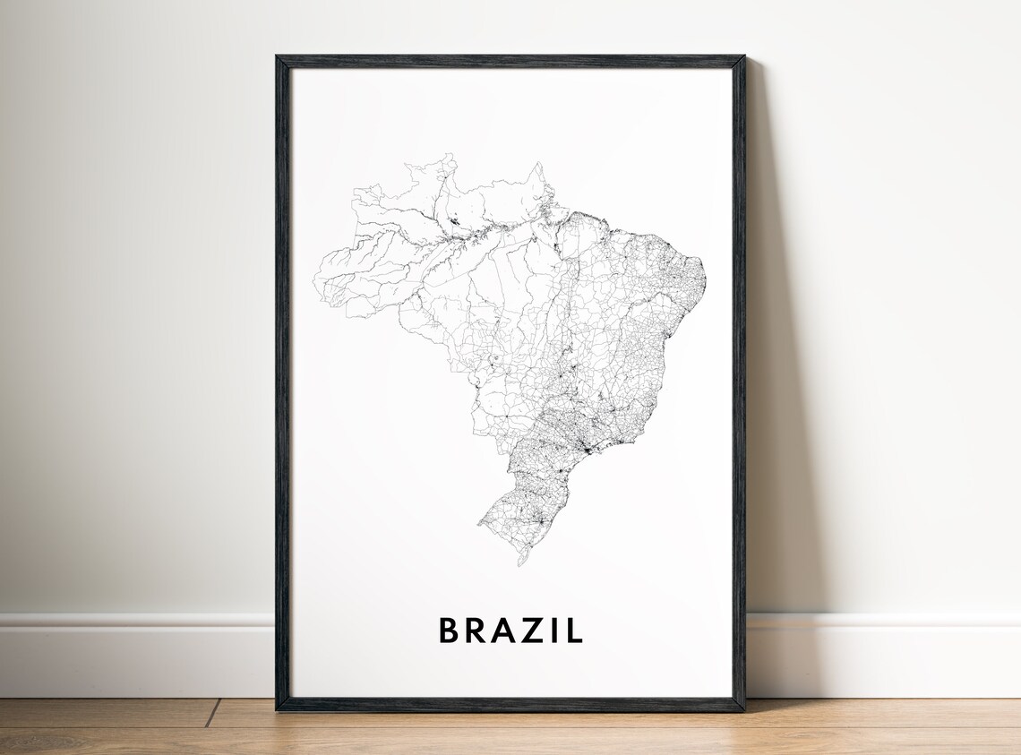 Brazil Map Black And White Travel Poster - Image 5
