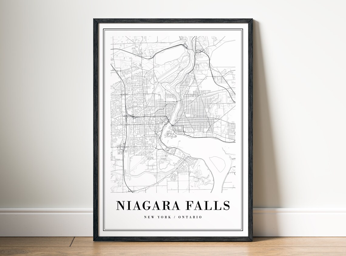 Niagara Falls City Street Map New York Ontario Black White Map Poster - Image 5