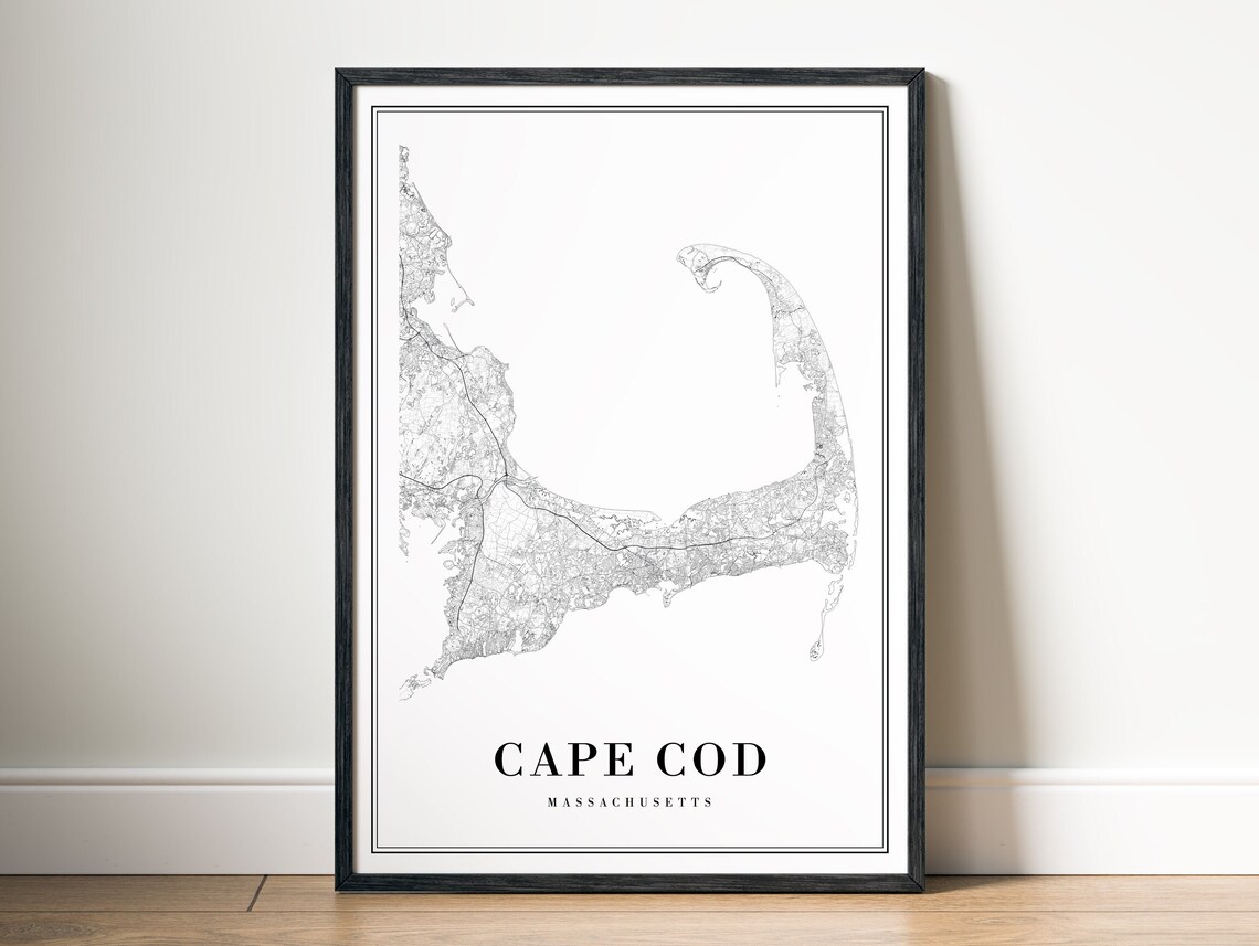 Cape Cod Map Print, Minimalist Massachusetts Map