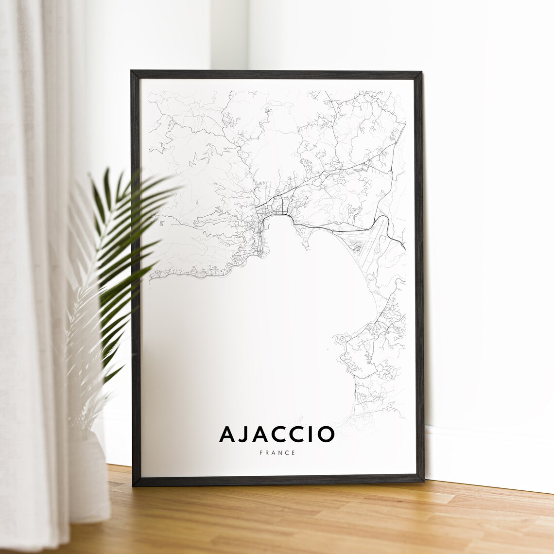 Ajaccio France Corsica Bay City Map Minimalist Black White Poster - Image 2