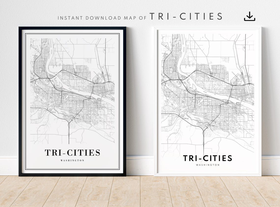 Tri Cities Washington Minimalist City Map Black And White Poster