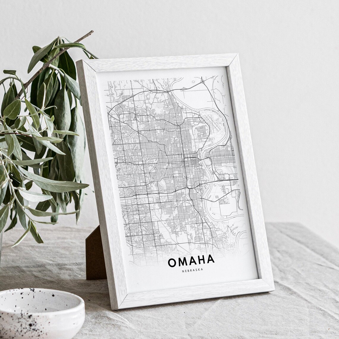 Omaha Nebraska Map Poster, Black and White Art Print - Image 4