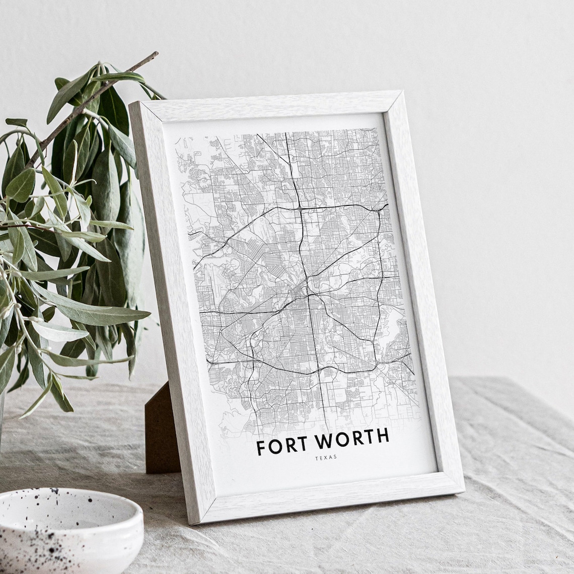 Fort Worth Texas Map Art Print, Black and White - Image 4