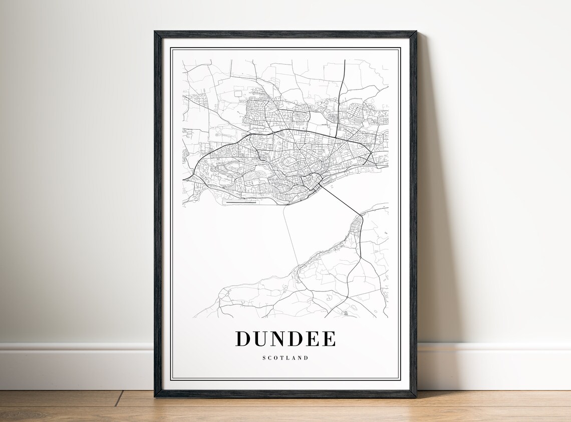 Dundee Map Print Scotland Poster Black And White Wallart Decor Sketch