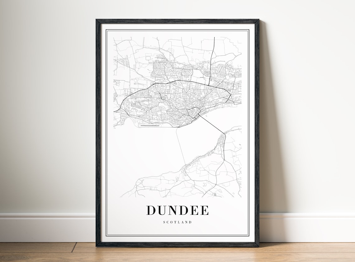 Dundee Scotland City Street Map Minimal Black And White Line Art Poster