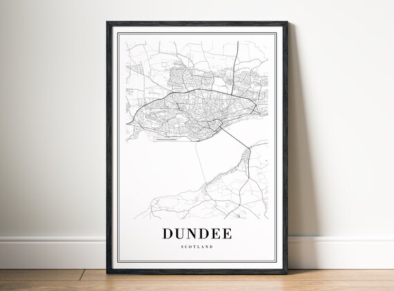Dundee Map Print Scotland Poster Black And White Wallart Decor Sketch