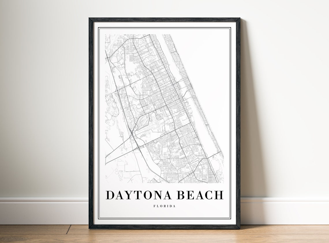 Daytona Beach Florida Street Map Line Art Black and White Poster - Image 5
