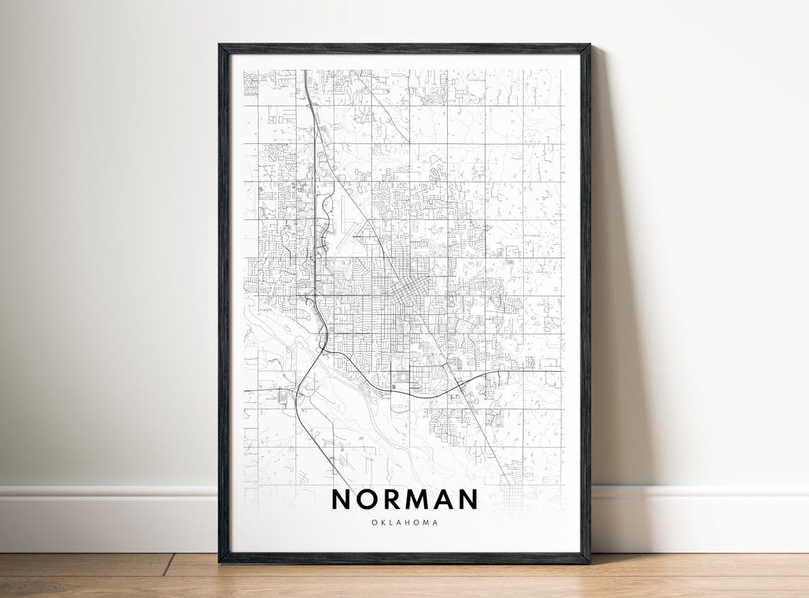 Norman Oklahoma Minimalist Black And White Street Map Print Modern