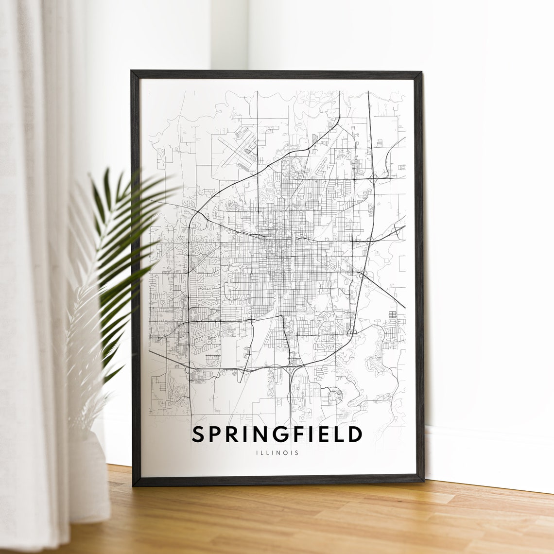 Springfield Illinois Minimalist Black And White City Street Map Poster - Image 2