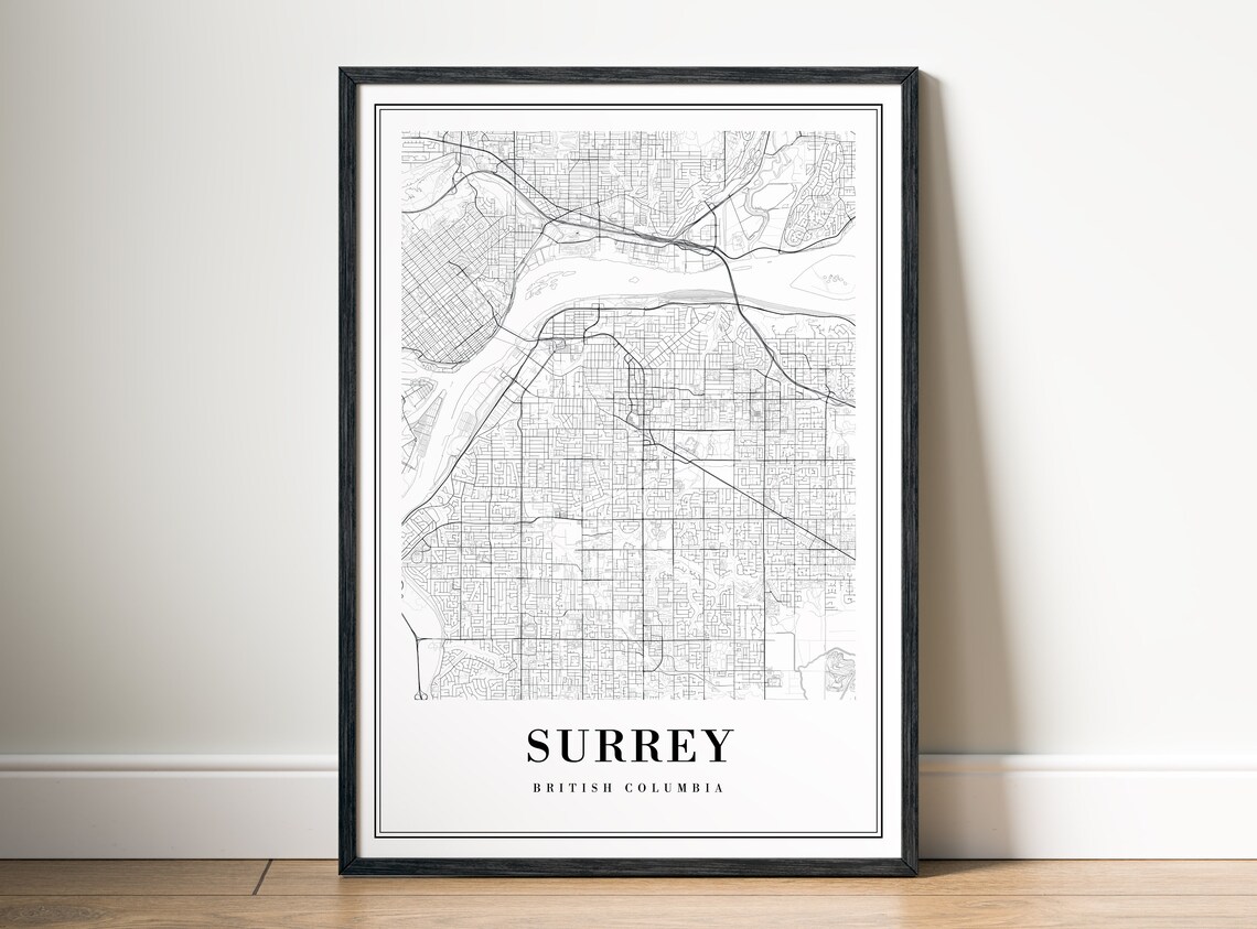 Surrey British Columbia Minimalist Black and White City Map Poster - Image 5