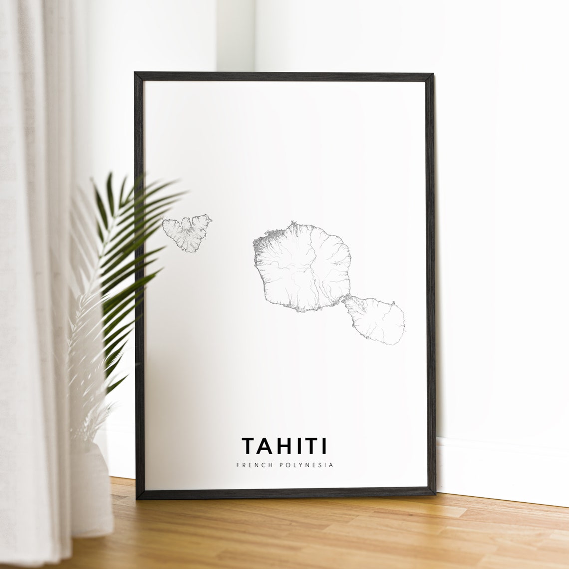 Tahiti French Polynesia Black And White Island Outline Map Poster - Image 4