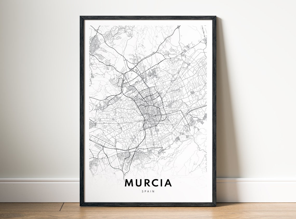 Murcia Spain Black and White Minimalist City Street Map Poster
