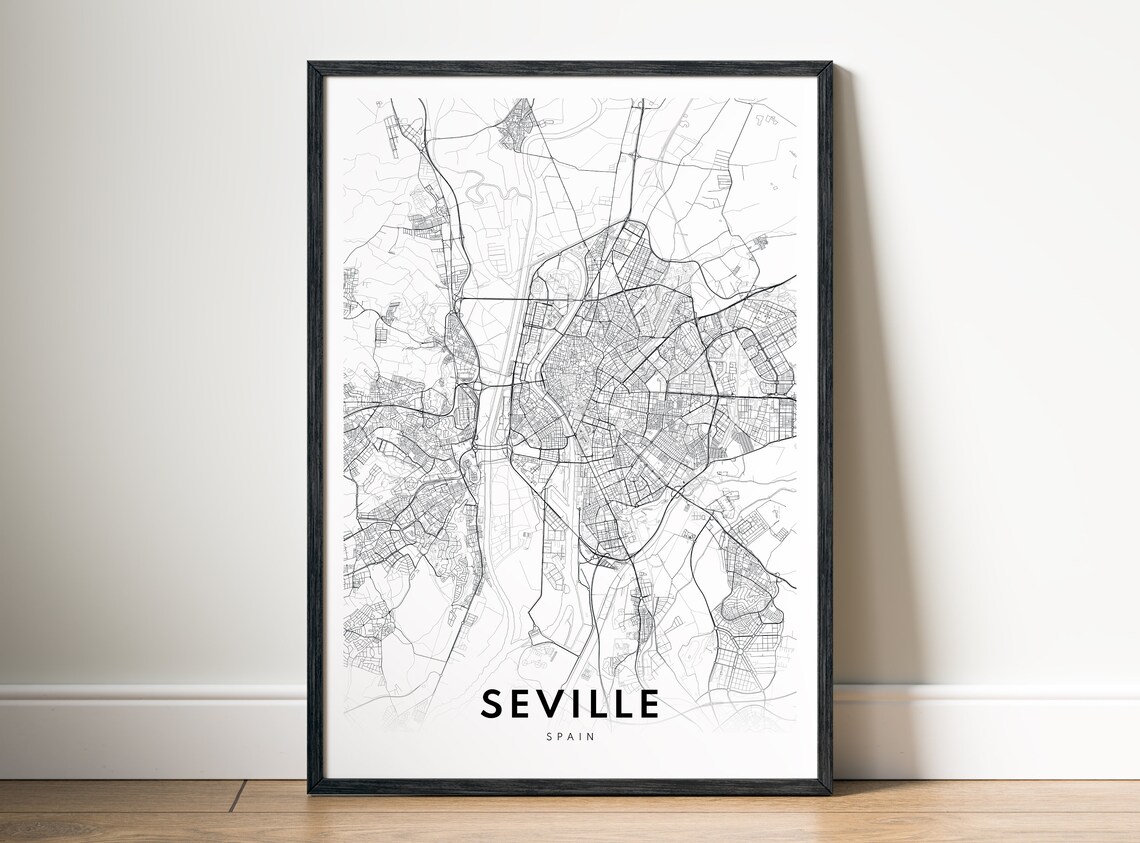 Seville City Map Poster Spain Print Black And White Street