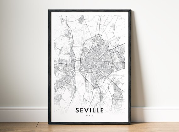 Seville City Map Poster Spain Print Black And White Street