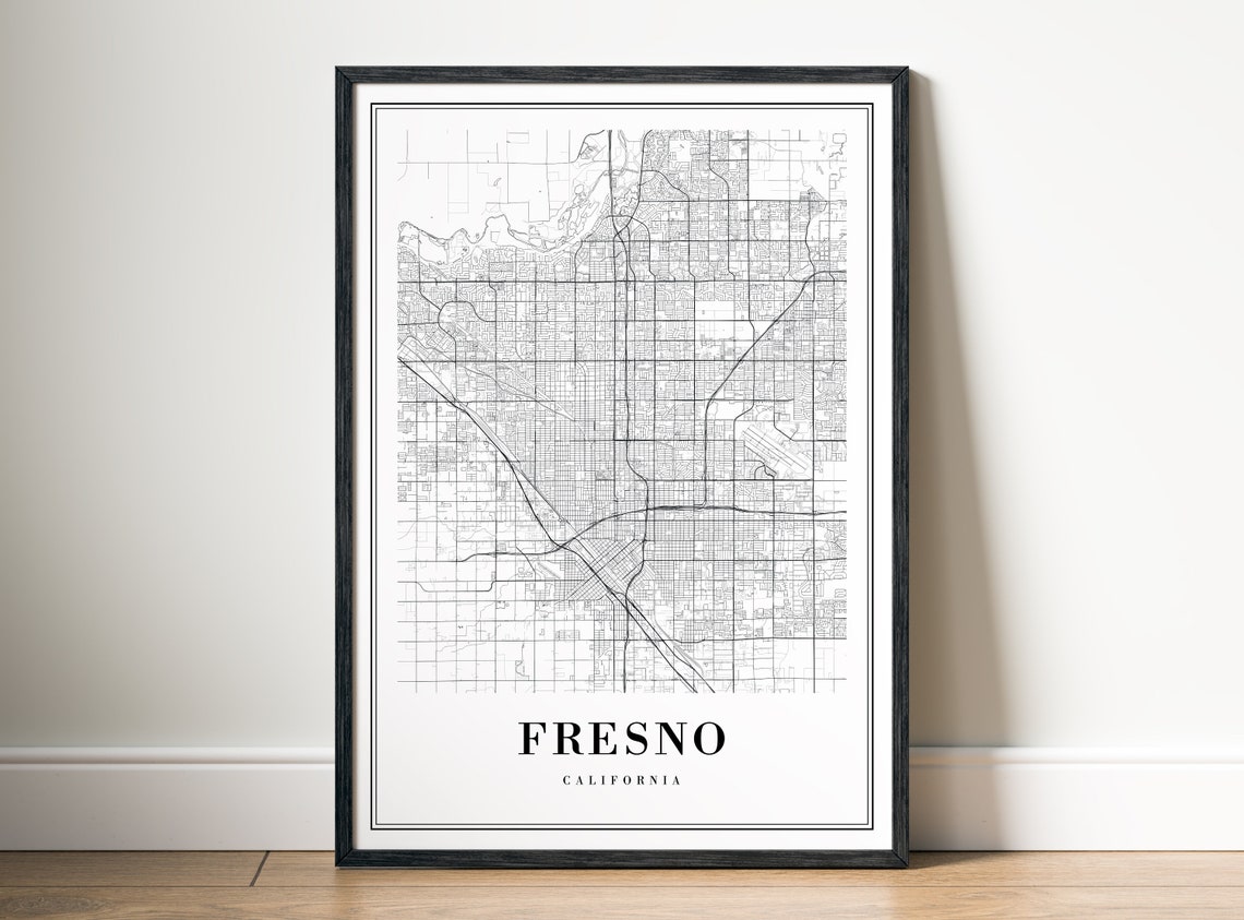 Fresno California Black and White City Street Map Valley Grid Poster - Image 5
