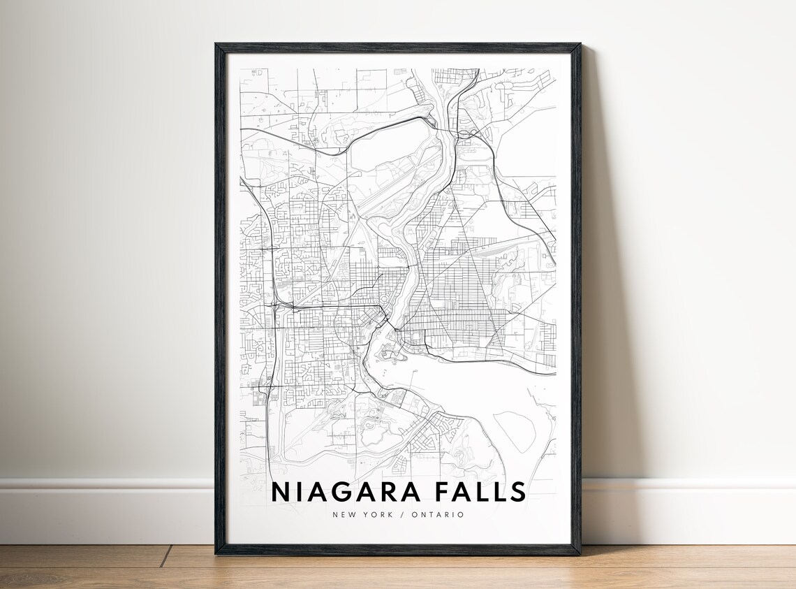 Niagara Falls City Street Map New York Ontario Black White Map Poster