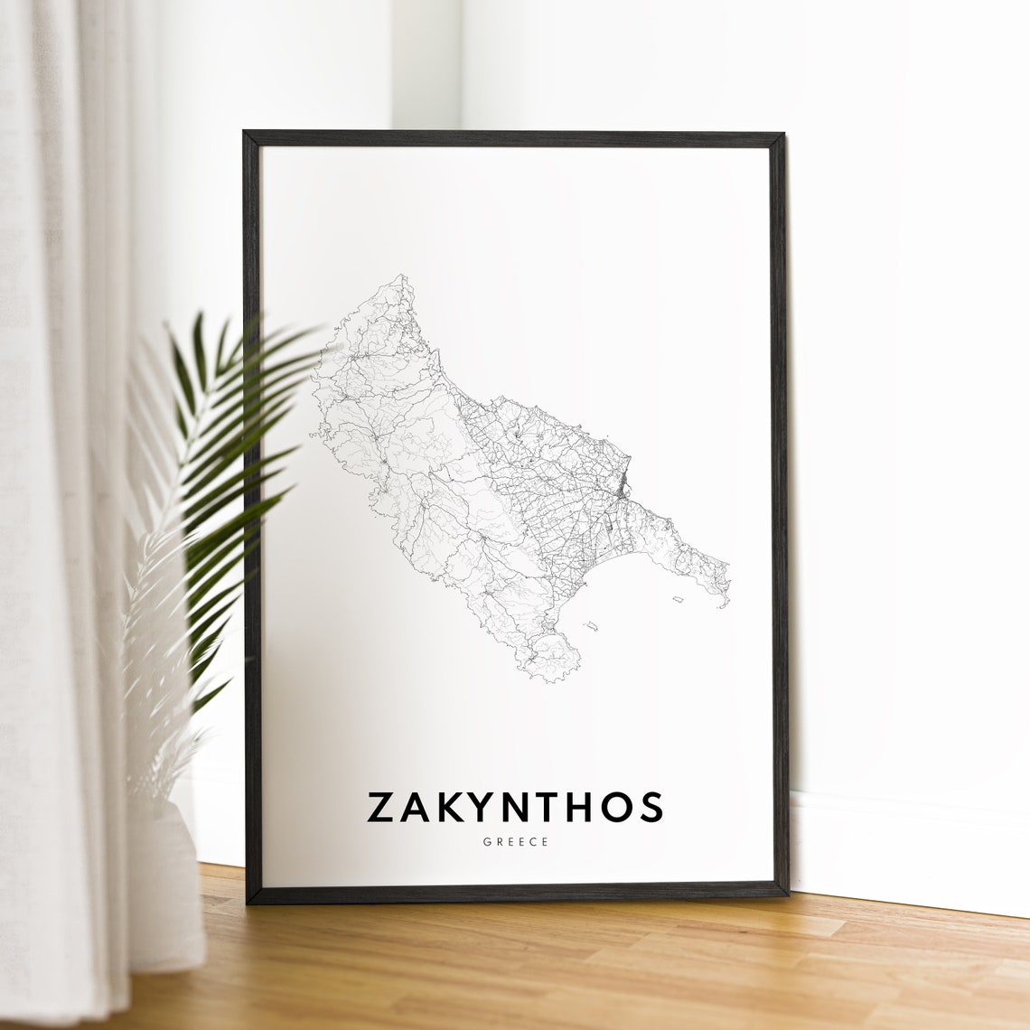 Zakynthos Greece Island Minimalist Line Art Black White Map Poster - Image 2