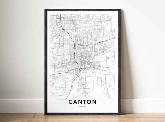 Canton Ohio Map Print Poster Black And White Wall Art Sketch
