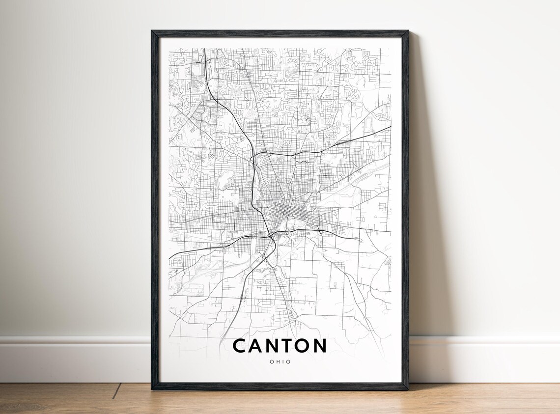 Canton Ohio Map Print Poster Black And White Wall Art Sketch